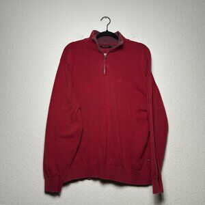 Nautica Sweater Shirt Jacket Men XL Red 1/4 Zip Prep Casual Outdoor Gorp Minimal